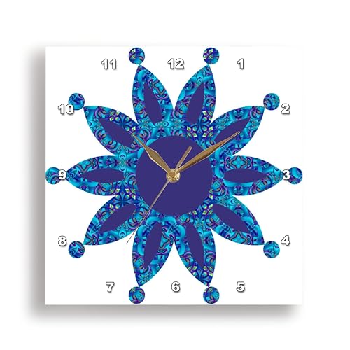 3dRose DPP_176226_1 Blue Moroccan Dot Point Flower Wall Clock, 10 by 10-Inch