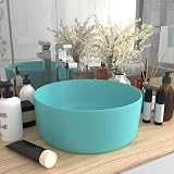 Mangloder - Lavabo redondo de cerámica en color verde claro mate, 40 x 15 cm, para baño, aseo de invitados, área sanitaria con orificio de drenaje de 4,5 cm