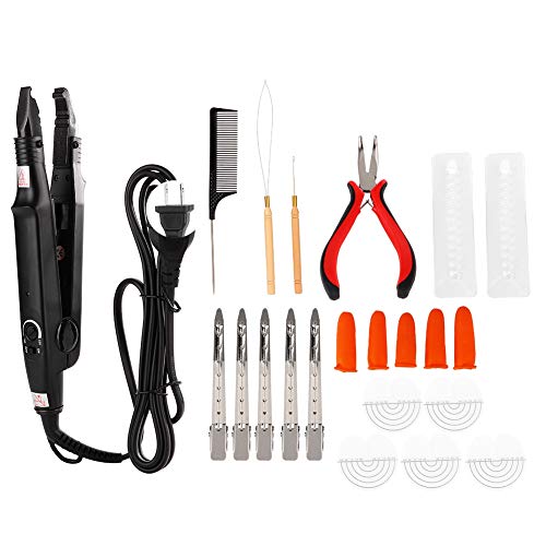 Hair Extensions Tools Kit, Professional Hair Extension Iron Set Hair Wand Hair Extension Pliers Hair Connector Styling Tool Fusion Heat Iron Connector Wand for Home Salon (A Set) (US)