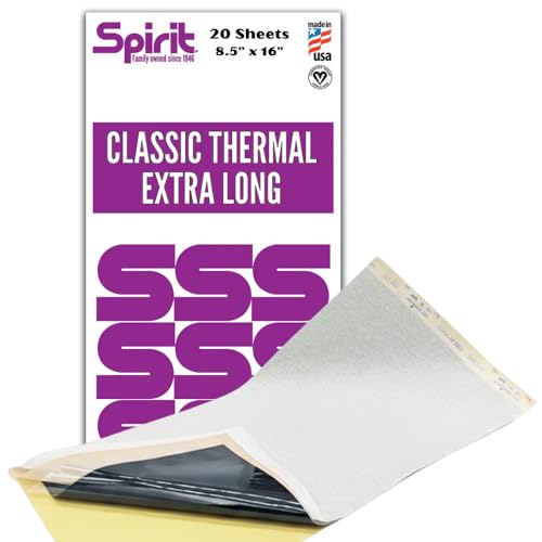Spirit® Classic Thermal Tattoo Stencil Transfer Paper– Extra Long 8.5" x 16" Sheets (20 Units) | Compatible with All Thermal Printers | Skin Safe, Certified Vegan, USA Made