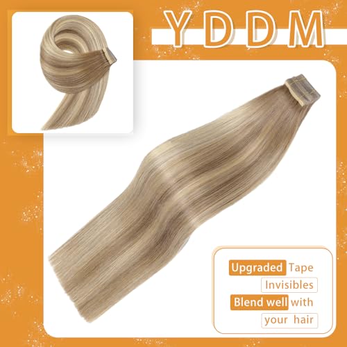 Image of YDDM Balayage Medium Brown Mixed Dark Blonde Tape in Hair Extensions Human Hair 16 Inch 20pcs Remy Human Hair Extensions Tape in Straight Seamless Skin Tape in Hair Extensions(10 /10 /22#, 16 Inch)