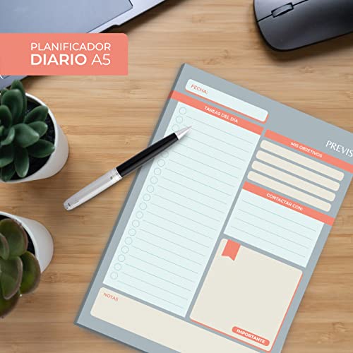 Previs Agenda giornaliera A5 50 fogli - Organizzatore giorno per pagina - Daily Planner Desktop - To Do List - Daily Planner - Productivity planner - immagine 3