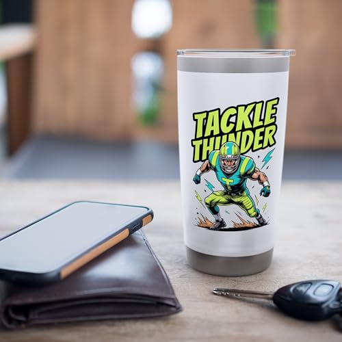 Tackle Thunder Football Player Power Action Design Stainless Steel Insulated Tumbler