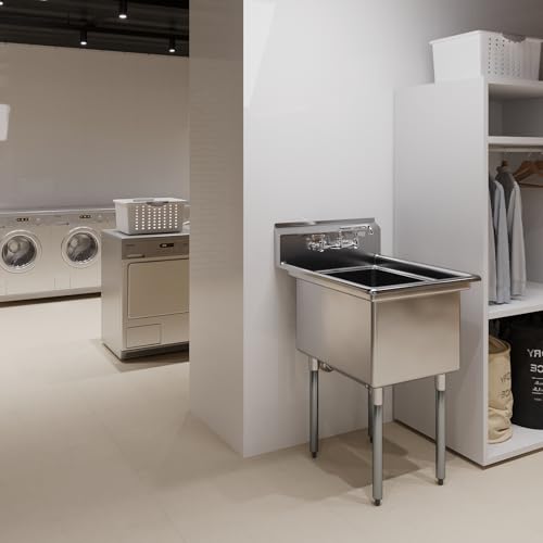 Image of AmGood Stainless Steel Prep & Utility Sink | 304 Stainless Steel | Overall Size: 29 3 /4 inch x 23 5 /8 inch | NSF | Restaurant, Kitchen, Laundry, Garage (Bowl Size: 24 inch x 18 inch + Faucet)