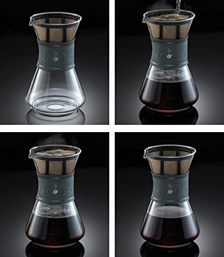 Cafe Brew Collection High End Pour Over Coffee Maker With Permanent Bpa Free #4 Coffee Filter/Coffee Dripper- Heat Resistant Duran Borosilicate Glass 8 Cup (40 Oz) Carafe & Black Silicone Comfort Grip #TOP6