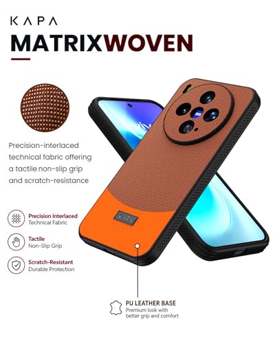 Image of KAPA MatrixWoven Grip Back Cover for Vivo X300 5G | Woven Fabric & Leather Hybrid Camera Protection, Shockproof Slim Bumper Case (Brown Orange)