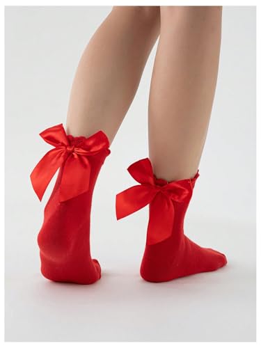 Floerns Women's Cute Ruffle Bow Socks Mid Calf Sock Soft Kawaii Crew Socks2