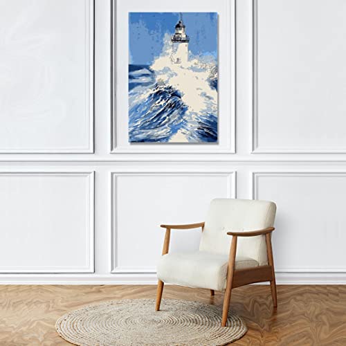 Image of RANGOLI 100% Cotton Stretched Canvas Painting 400 GSM, Framed Light House Canvas Abstract Wall Art for Living Room, 3D Paintings for Wall Decor (16 x 23 Inch With Frame)