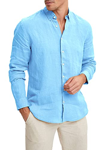 Chemise en lin homme Evoga bleu ciel la tenue de vos terrasses d'été