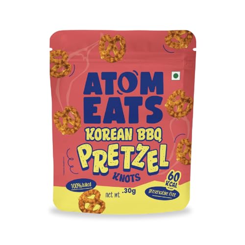 Image of Atom Eats Spicy Pretzels : Korean BBQ Pretzels 30g | Crunchy Namkeen, Chatpata Snack - Perfect for Travel, Parties, Movie Nights - Baked, Not Fried - Healthy Snacks, Wheat Flour, Korean BBQ Seasoning