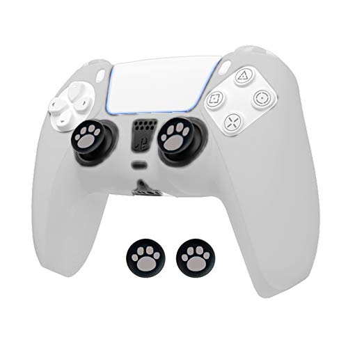 Paesteffe Silicone Case Cover Skin for Sony PS5 DualSense Controller with Thumb Grips (White)