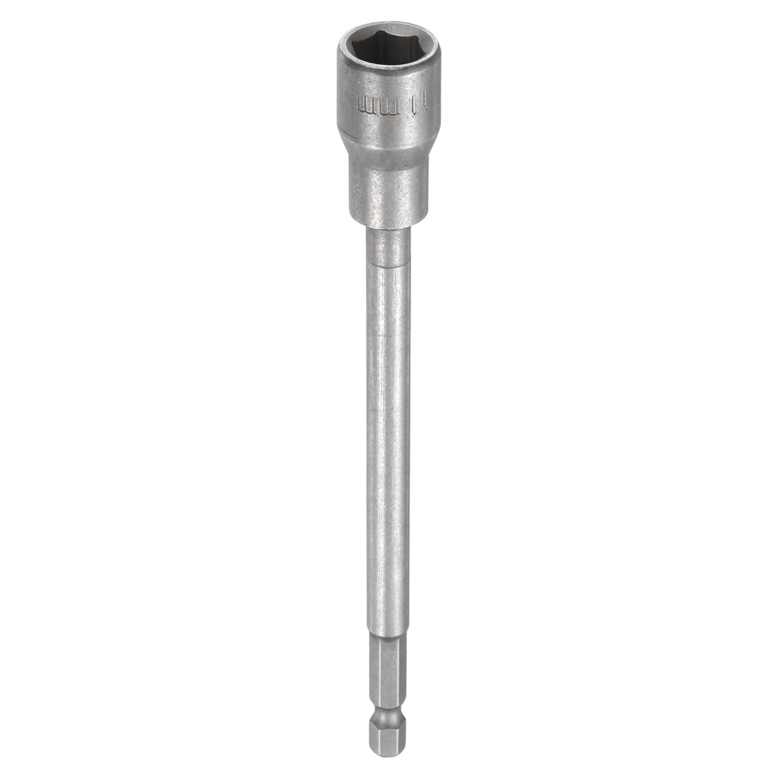 sourcing map Nut Driver Drill Bit 11mm Metric Impact Socket 1/4" Hex Shank 6" (150mm) Extra Long Magnetic 6-Point Sockets Quick-Change CR-V Steel Bolt Setter for Power Drill Drivers — image 1