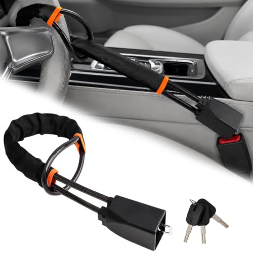 Vioziis Car Steering Wheel Lock, High-Strength Steel Cable Car Seat Belt Lock, Theft Prevention with 2 Keys for Car Security Fit Most Vehicles Truck SUV Van (Black)