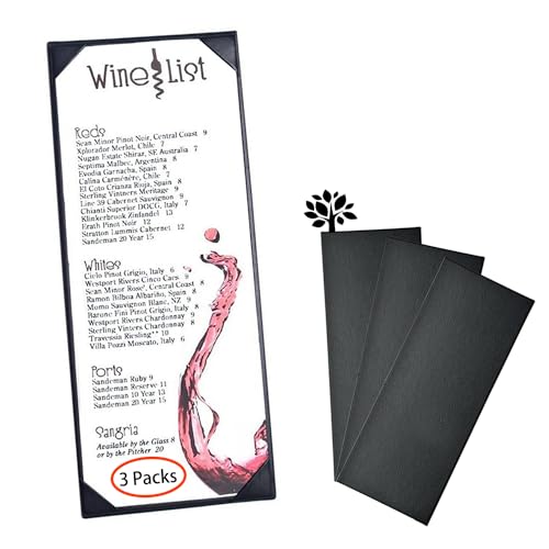 3 Packs of Leather Menu Covers for with Strong Wood Inside for 4.25x11 inch, Leather Single Panel Menu Holder for Restaurant,Wine List, Drinks, Cafes, Bar, Hotel,Cocktail(4.25"x11"/Single View /3Pcs)