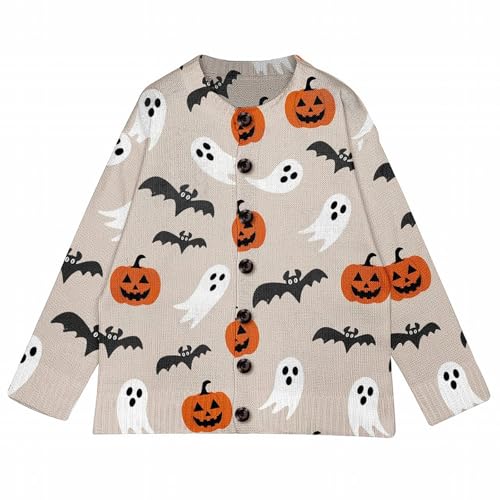 Halloween Sweaters for Women 2025 Funny Ghost Spooky Pumpkin Print Fall Winter Long Sleeve Button Knit Cardigan Sweater3