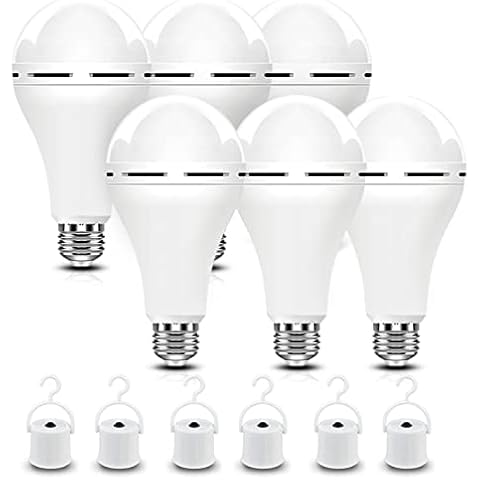 BoRccdit A21 6PK Emergency-Rechargeable-Light-Bulb, Keep Lighting During Power Outage, 12W 6500K LED 65W Equivalent Light Bulbs, 1200 mAh Battery Backup Light Bulbs for Home Power Failure Cover