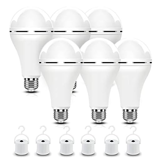 BoRccdit A21 6PK Emergency-Rechargeable-Light-Bulb, Keep Lighting During Power Outage, 12W 6500K LED 65W Equivalent Light Bulbs, 1200 mAh Battery Backup Light Bulbs for Home Power Failure