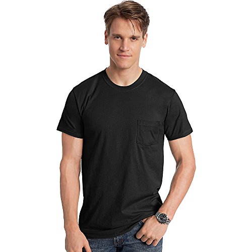 Hanes Men's Nano Premium Cotton Pocket T-Shirt (Pack of 2), Black, Medium