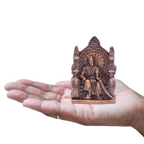 Image of anciently Chhatrapati Shivaji Maharaj Statue for Car Dashboard | Shivaji Maharaj Murti for Car Dashboard, Metal, 1 Piece (Copper Colour)