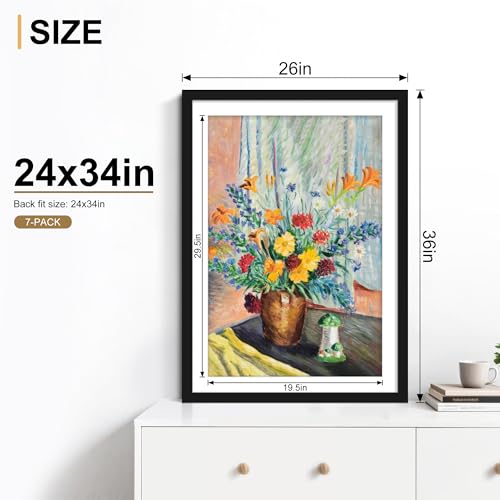 Picrit 24x34 Black Poster Frame 7 Pack, Display Pictures 20 x 30 Picture with Mat or 24 x 34 without Mat for Horizontal or Vertical Wall Mounting, Wall Gallery Photo Frames