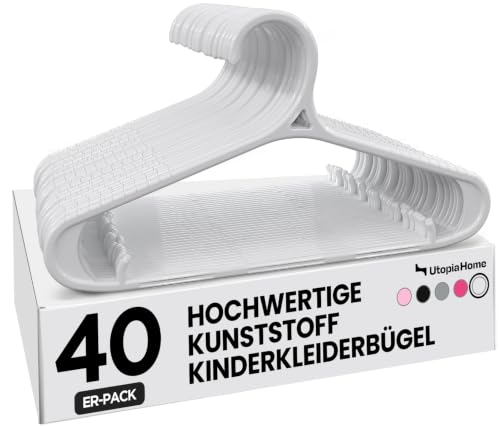 Utopia Home Kleiderbügel Kinder 40er Pack, Weiß Kinderkleiderbügel, Baby Kleiderbügel rutschfest, Drehbarer Haken… – Ansicht 1