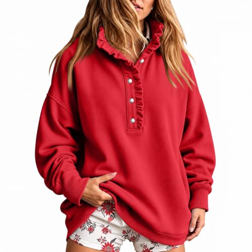 Mock Neck Sweatshirt Women Long Sleeve Ruffle Trim Oversized Sweatshirt - image 1