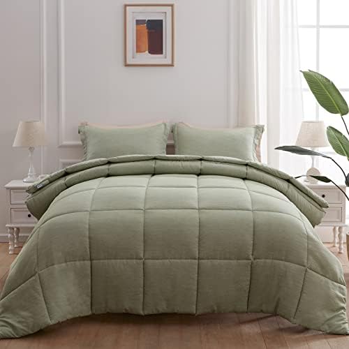 NexHome Queen Comforter Set 3 Pieces, 100% Soft Washed Microfiber Lightweight Bedding Comforter Sets, Green Cationic Dyeing Bedding Comforter with 2 Pillow Shams for All Season (Queen, Green)