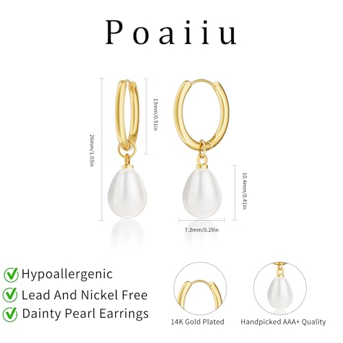 Pearl Earrings for Women, Trendy 14k Gold Pearl Dangle Drop Hoop Huggies Earrings Cubic Zirconia | Irregular | Knot Pearl Studs Hypoallergenic Lightweight Wedding Gold Earrings Jewelry Gift3