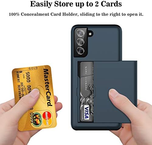 ACOCOBUY Compatible with Samsung Galaxy S21 Case Shockproof Galaxy S21 Wallet Case Protective S21 Case with Card Holder Dual Layer Armor Case Rubber Bumper Cover for Samsung Galaxy S21 Navy Blue