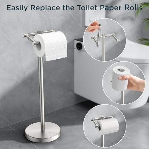 Image of FORIOUS Toilet Paper Holder Wall Mount, Stainless Steel Rustproof Double Post Pivoting Tissue Roll Holder for Bathroom, Commercial Toilet Paper Dispenser Toilet Paper Holder Stand, Brushed Nickel