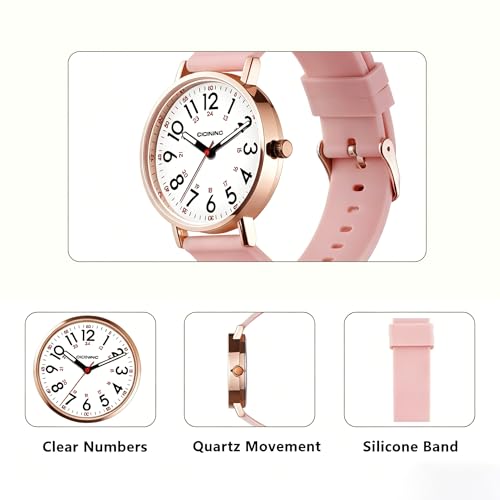 Image of cicininc Watch with Second Hand for Nursing Women | Analog | Military Time | Silicone Band | Easy Read Dial | 12 /24H | for Nurses, nursing students, medical professionals