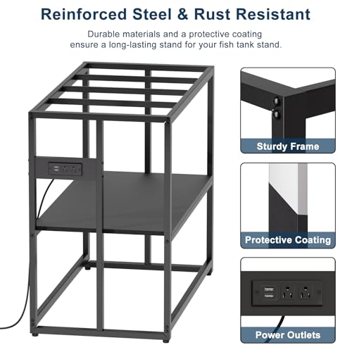 Image of Urban Deco 40 Gallon Fish Tank Stand with Power Outlets, 660LBS Capacity Aquarium Stand, Metal Fish Tank Stand Dual-Layer Design Terrarium Stand, Black