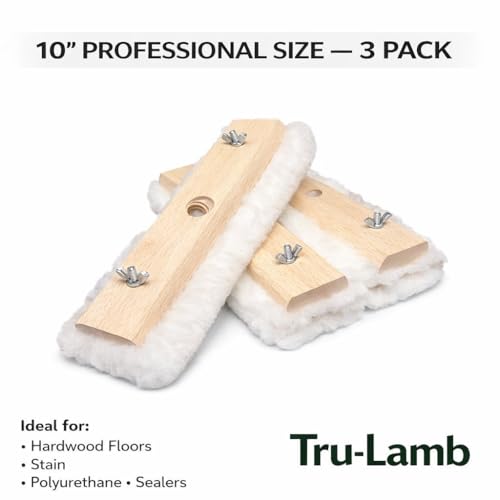 Image of Tru-Lamb 10 inch Lambskin Floor Applicators (3-Pack) - 100% Natural Lambswool Applicator for Polyurethane, Stain, Wax & Floor Finish - Professional Lint-Free Applicator for Hardwood Floors