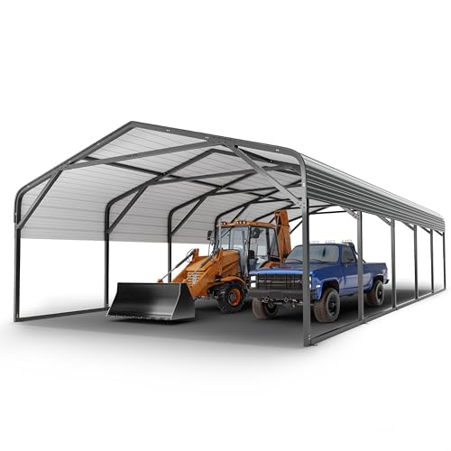 20x26 FT Heavy Duty Metal Carport, 2-Car Garage with Structural Reinforcement, Galvanized Steel Roof, Ground Anchors, 120lbs/Sq.Ft Snow/Wind Resistant Carports, Fits Pickups, Trucks, RVs, Boats