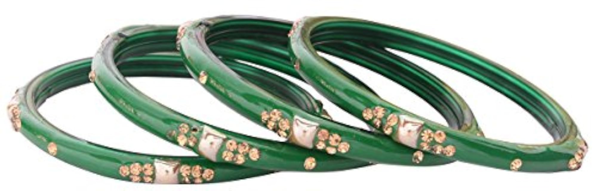 Women's Glass & Zircon Gemstone Studded Kada/Bangle Set, Pack of 8