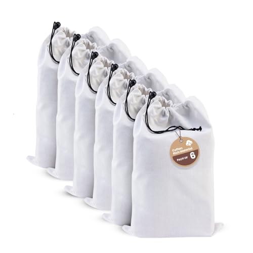 Image of LFH Cotton Rich Shoe Storage Bags with Drawstring, Dustproof Breathable Reusable Organizer, Perfect For Travel, Dorm, Hotel, College, Gym, Easy to Carry, Machine Washable 12 inchx17 inch (Pack of 6) - White