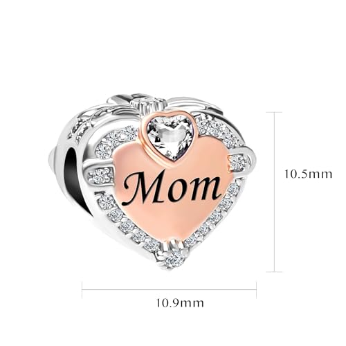 Image of Two-tone Family Rose Gold Love Heart Charm fits Pandora Charms Moments Bracelets Clear Cubic Zirconia Birthstones