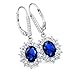 Amy & Annette Blue Sapphire Earrings - 18k White Gold Plated Leverback Drop and Dangle Halo Earring for Women - Great Gift Idea for Every Occasion