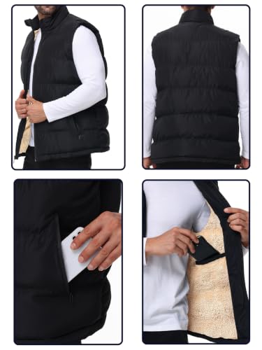 Image of TUVEKE Men's Puffer Vest Sherpa Lined Outdoor Zipper Fleece Vest Warm Sleeveless Men Winter Jackets Water-Resistant M-5XL