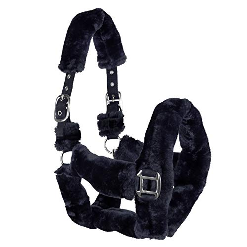 Horsenjoy Pferdehalfer Kunstlammfell Cuddly Transporthalfter weich gepolstert (Pony, schwarz)