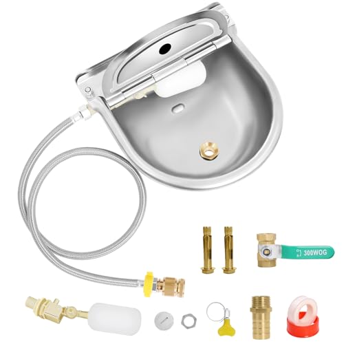 Automatic Livestock Water Bowl with Float Valves, 39" Water Hose, 3/4" Quick Connector, 304 Stainless Steel Animal Waterer Bowl Kit for Livestock Dog Horse Cow Cattle Goat