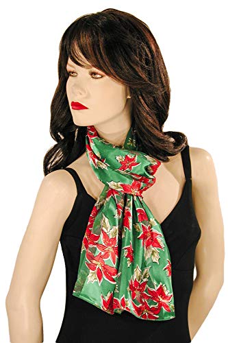 Green Poinsettia Christmas Scarf - W498GR2