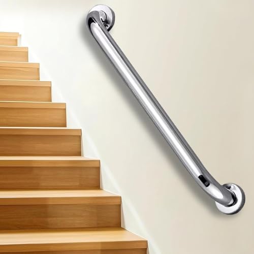 Kit de barandilla de escalera de acero inoxidable 304, barra de agarre redonda de montaje en pared para seguridad en interiores y exteriores, 100 cm, pasamanos duradero para escaleras del hogar