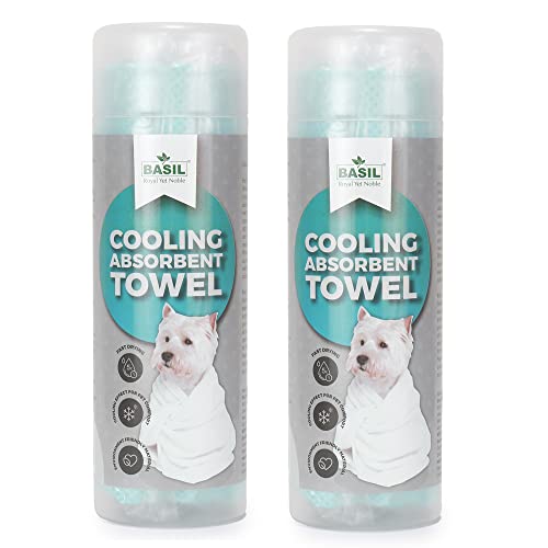 Image of BASIL Microfiber Ultra-Soft, Quick-Absorbent & Cooling Towel for Pets | Eco-Friendly, Fast-Drying Bathing Towel for Dogs & Cats of All Breeds | Perfect for Travel & Outdoor Uses | Green | Pack of 2