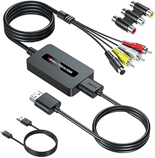 SUNNATCH RCA Svideo to HDMI Converter Cable with Svideo + RCA + HDMI Cables, S-video HDMI Adapter, RCA Composite CVBS AV to HDMI Converter, RCA or Svideo + R/ L Audio In HDMI Output Upscale Converter