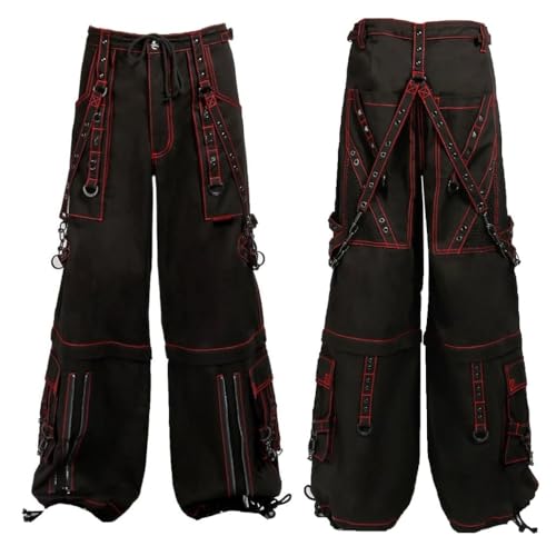 Men Extreme Bondage Alternative Gothic Pant Trouser Transformer Punk Rock Red Stitching Pants/USA