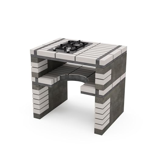 MOVELAR - Módulo de caballete lateral a gas California Plus XL para Barbacoa de Obra Prefabricada (Blanco, Gris - 86,5 x 64 x 64 cm) - Uso en Exteriores