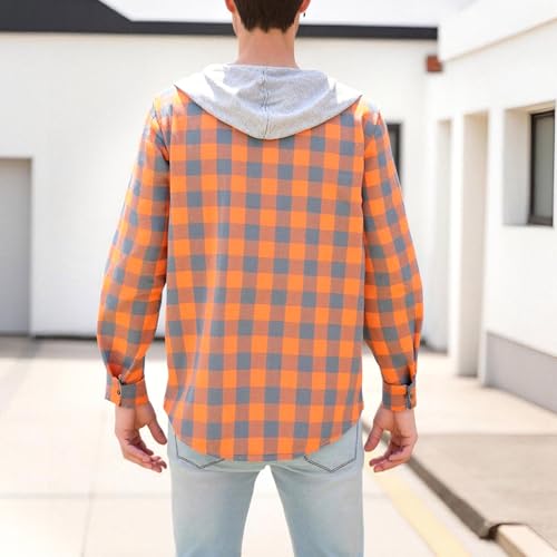 Mens Flannel Hoodies Button Down Plaid Shirt Jacket Warm Long Sleeve Shirts Lightweight Sweatshirt with Pocket3