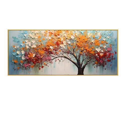 Hand-Painted Tree of Life Oil Painting on Canvas for Living Room,Frame Colorful Tree Wall Art for Bedroom,Large 3D Artwork Thick Textured Wall Decor for Office Home Decor 24x56 inches - Image 3