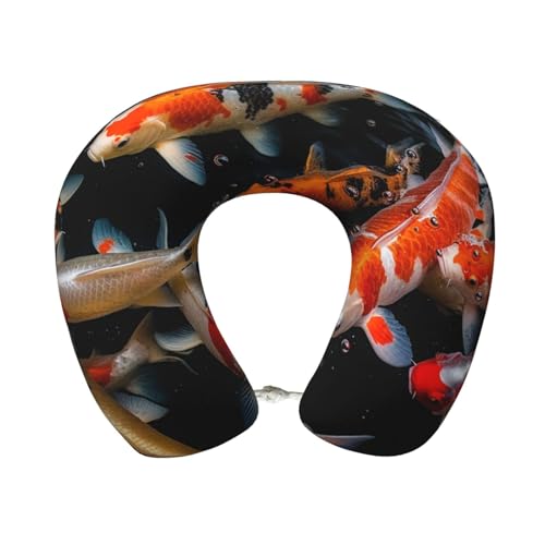 Cuscino da viaggio a forma di U con pesci carpe koi fantasia giapponesi, poggiatesta morbido e confortevole, in memory foam, per il riposo del collo, accessori da viaggio per aereo, auto e ufficio